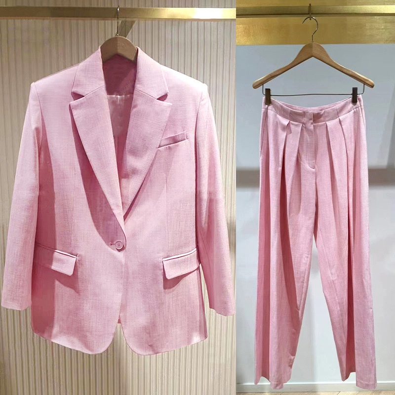 GraceChic French Style Niche 2025 Set blazer rosa Dopamine alla moda + pantaloni a pieghe per l'inizio dell'autunno_voghion.com