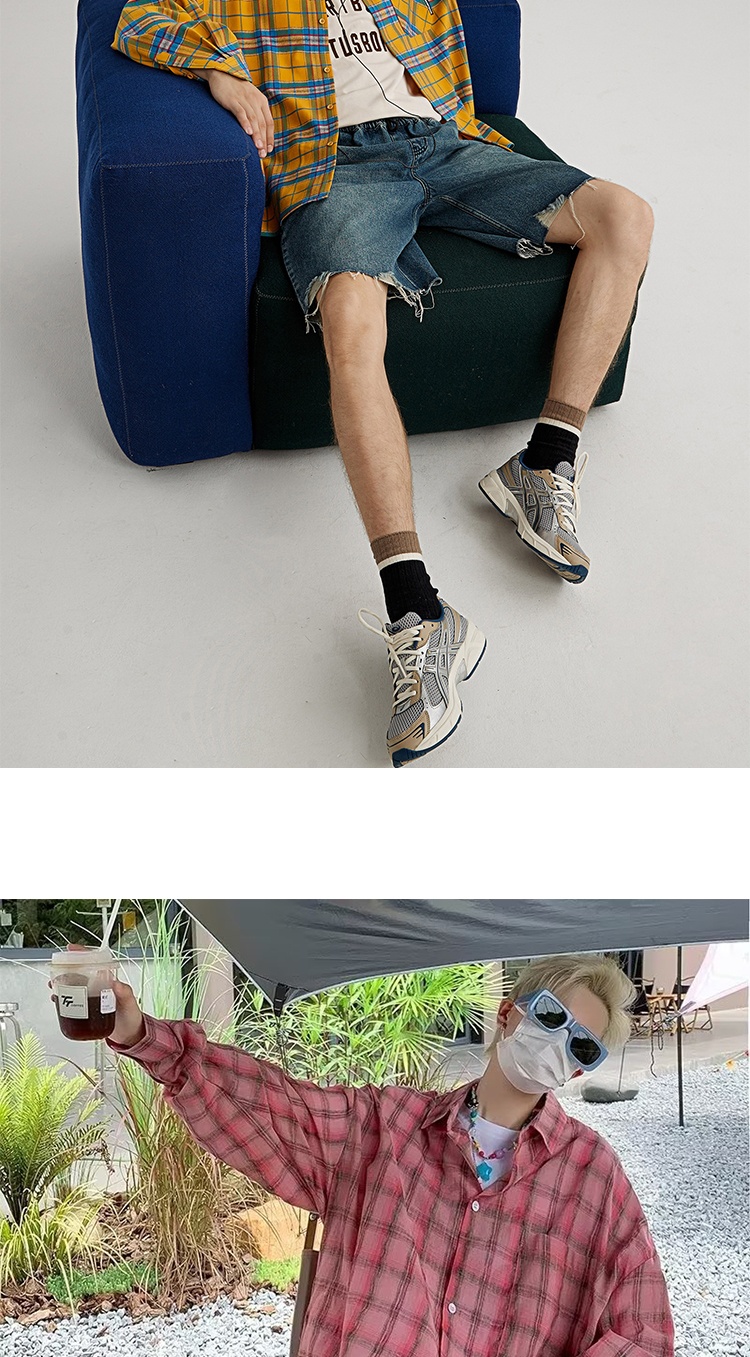 ForMen American Retro Yellow Plaid Shirt For Men, Spring And Autumn Long Sleeve Loose Casual Top With Design Sense_voghion.com