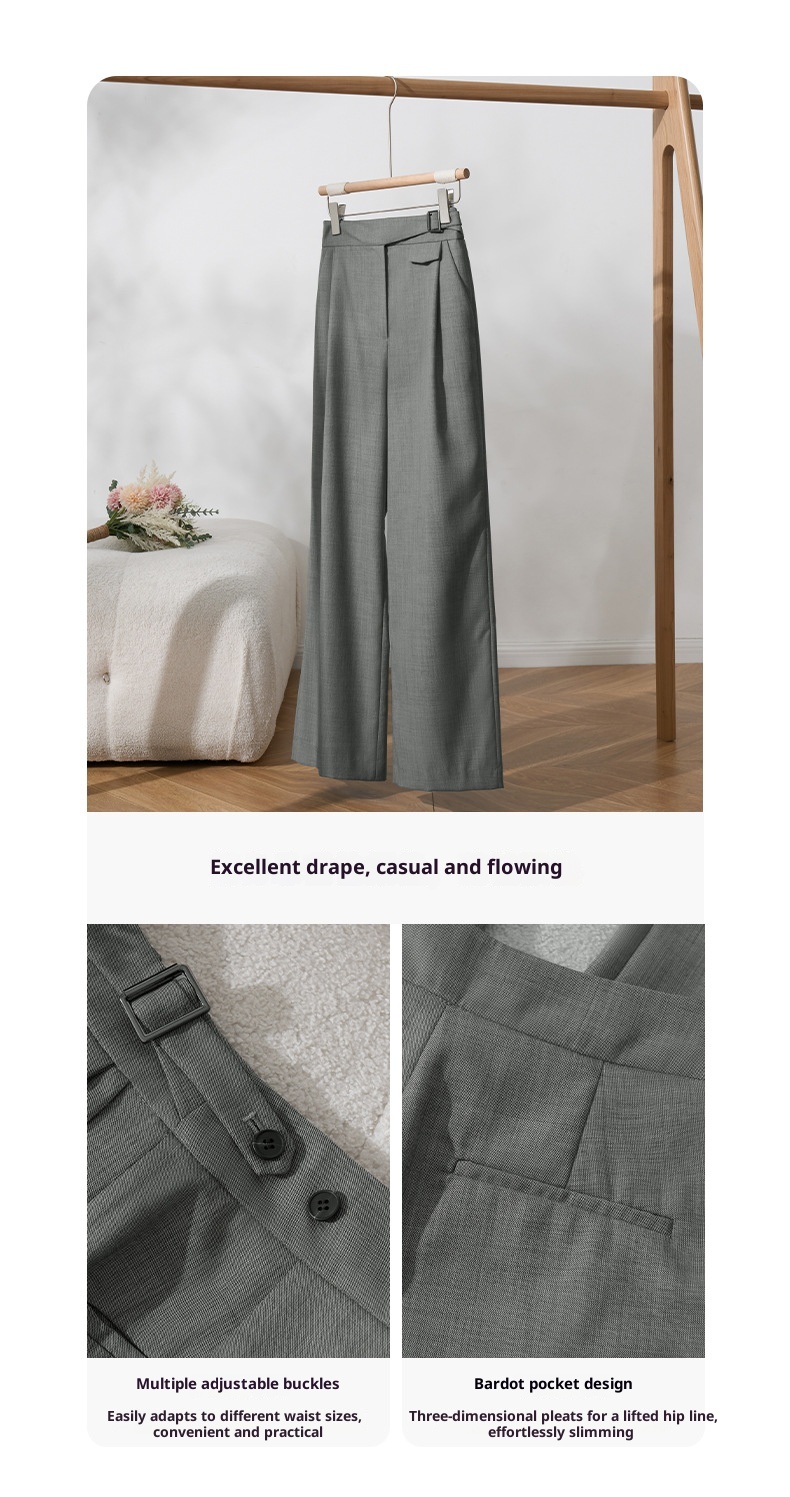 GraceChic Rongtai Thin Casual Draped Trousers Two-Piece Set Spring And Autumn Design Sense Elegant Loose Slimming Suit For Women_voghion.com