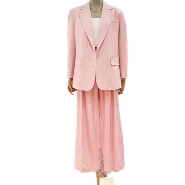 GraceChic French Style Niche 2025 Set blazer rosa Dopamine alla moda + pantaloni a pieghe per l'inizio dell'autunno_voghion.com
