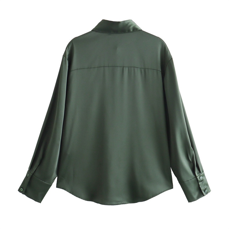 GraceChic 2023 Autunno Nuovo Stile Semplice Moda Donna Camicia in Raso di Seta Testurizzata + Set Pantaloni Casual a Gamba Larga_voghion.com