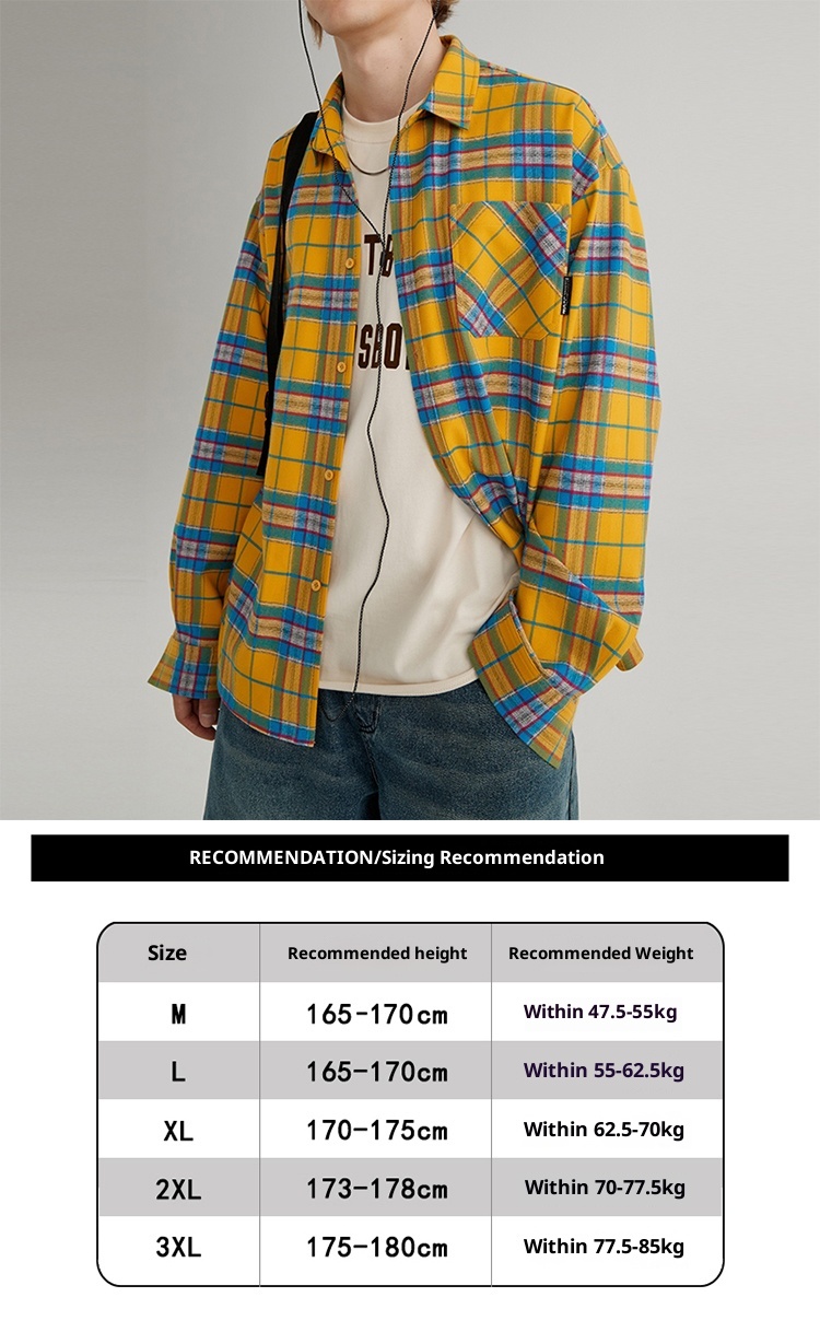 ForMen American Retro Yellow Plaid Shirt For Men, Spring And Autumn Long Sleeve Loose Casual Top With Design Sense_voghion.com