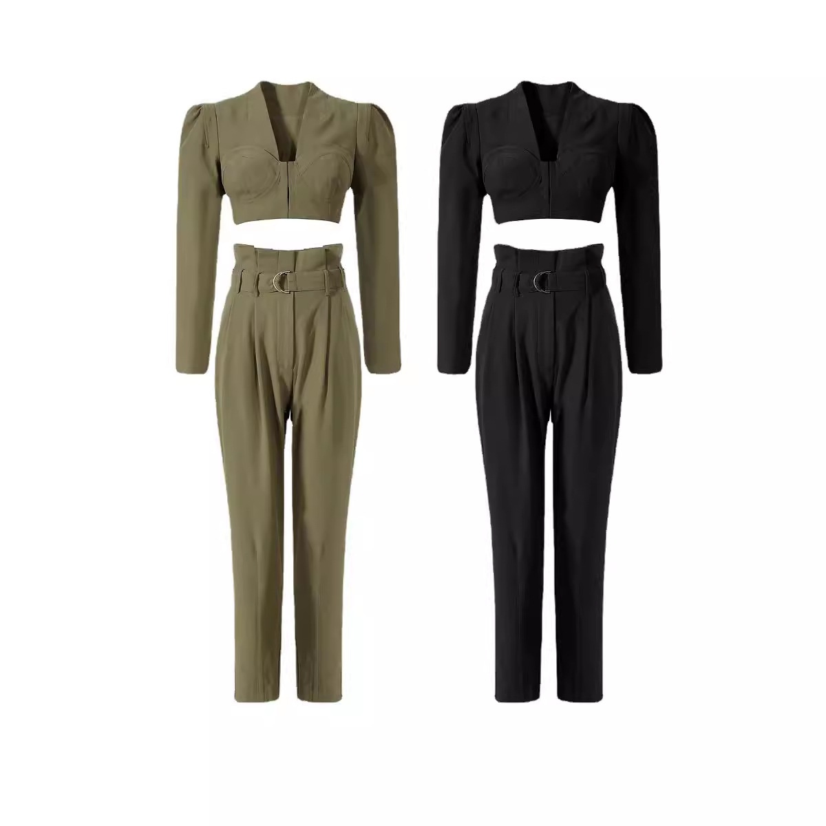 GraceChic 2023 Spring New Women's Suit Elegant Top High Waist Casual Wide Leg Pants Fashion Workwear Two-Piece Set_voghion.com