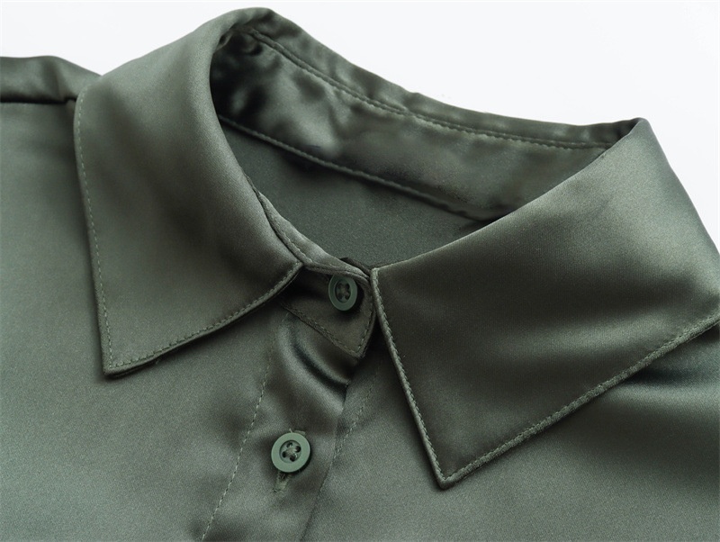 GraceChic 2023 Autunno Nuovo Stile Semplice Moda Donna Camicia in Raso di Seta Testurizzata + Set Pantaloni Casual a Gamba Larga_voghion.com