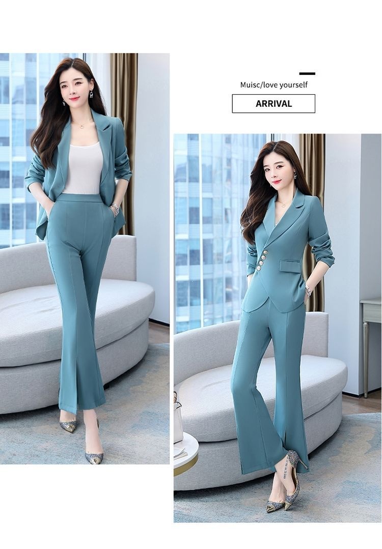 GraceChic 2025 Spring Fashion Suit Elegant Slim Fit Women's Flared Pants Two-Piece Set Trendy Commuting_voghion.com
