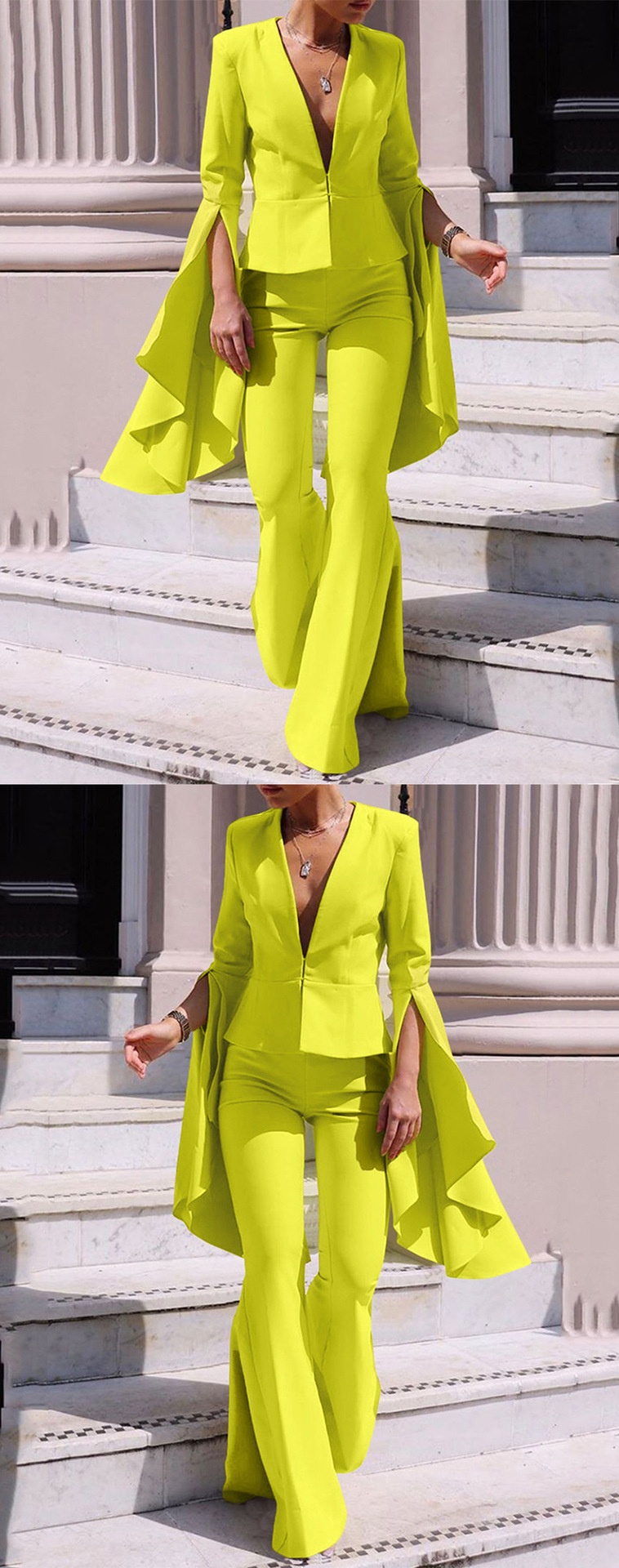 GraceChic 2025 New Goddess Style Elegant Fashion Blazer Jacket High Waist Flared Pants Two-Piece Set For Women_voghion.com