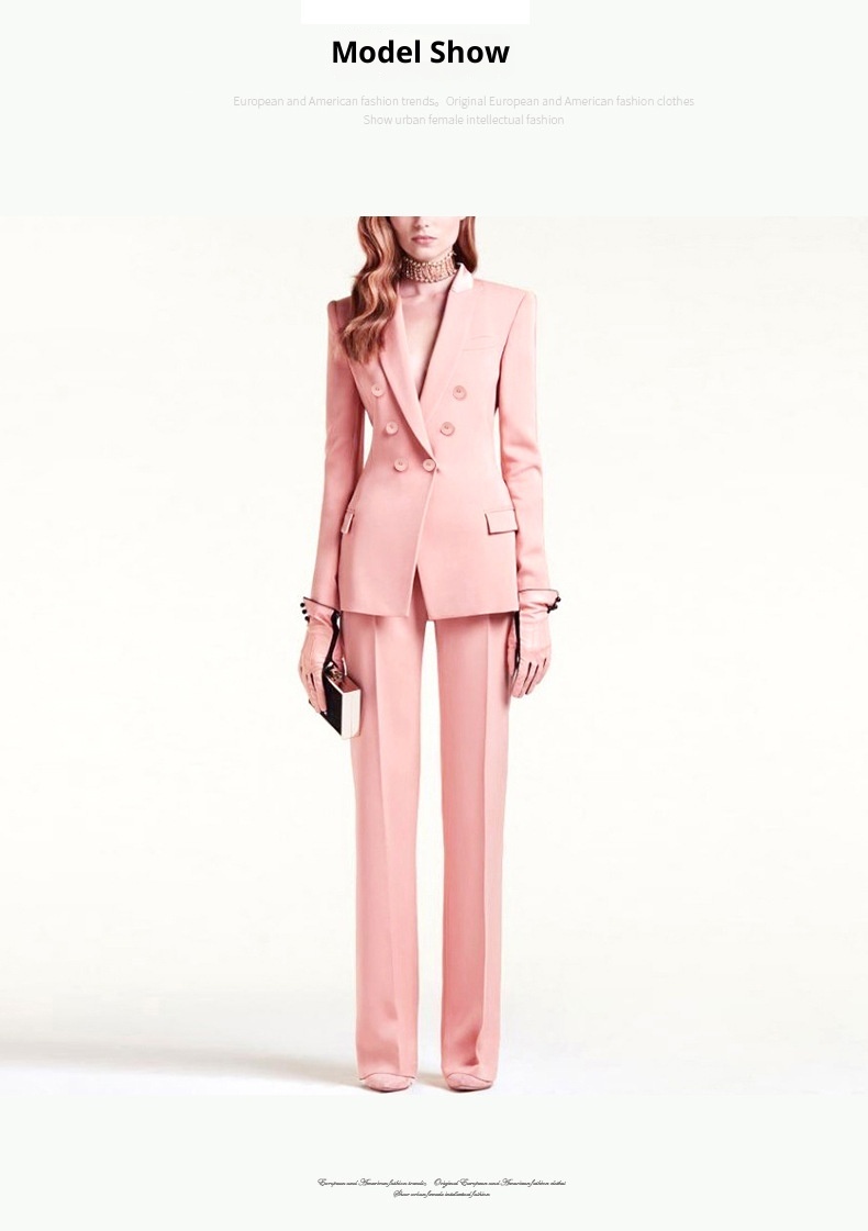 GraceChic Fashion Long Sleeve For Women Socialite White-collar Commuter Interview Workwear Pink Wide-leg Slimming Pants Suit_voghion.com