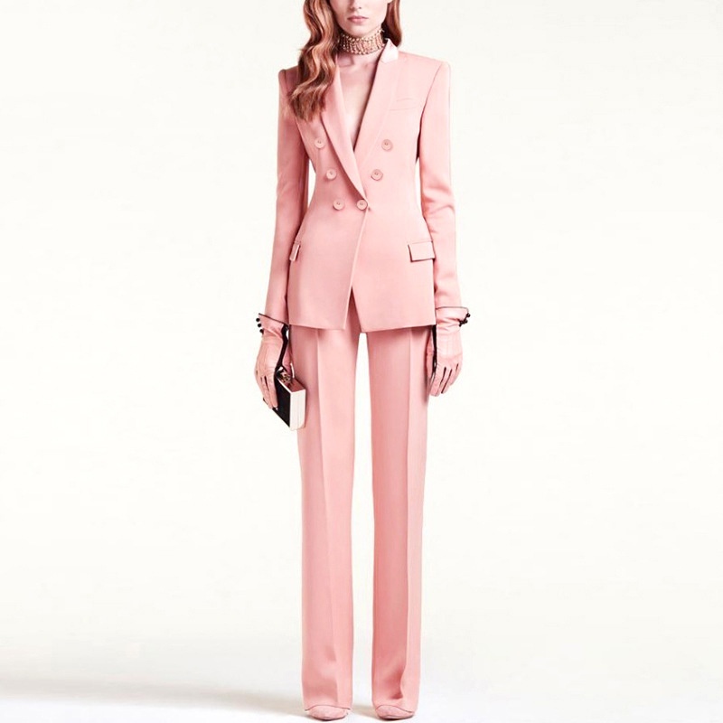 GraceChic Fashion Long Sleeve For Women Socialite White-collar Commuter Interview Workwear Pink Wide-leg Slimming Pants Suit_voghion.com