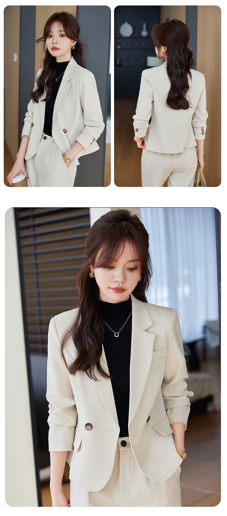 GraceChic Frühjahr/Herbst 2024 Neuer Petite-Short-Anzug für Damen, kleiner Blazer mit weit geschnittener Hose, zweiteiliges Set für den täglichen Weg zur Arbeit_voghion.com