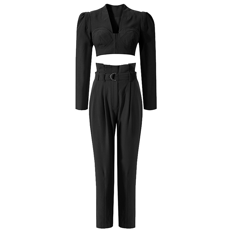 GraceChic 2023 Spring New Women's Suit Elegant Top High Waist Casual Wide Leg Pants Fashion Workwear Two-Piece Set_voghion.com