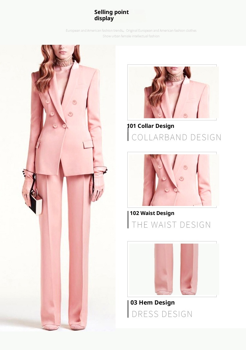 GraceChic Fashion Long Sleeve For Women Socialite White-collar Commuter Interview Workwear Pink Wide-leg Slimming Pants Suit_voghion.com