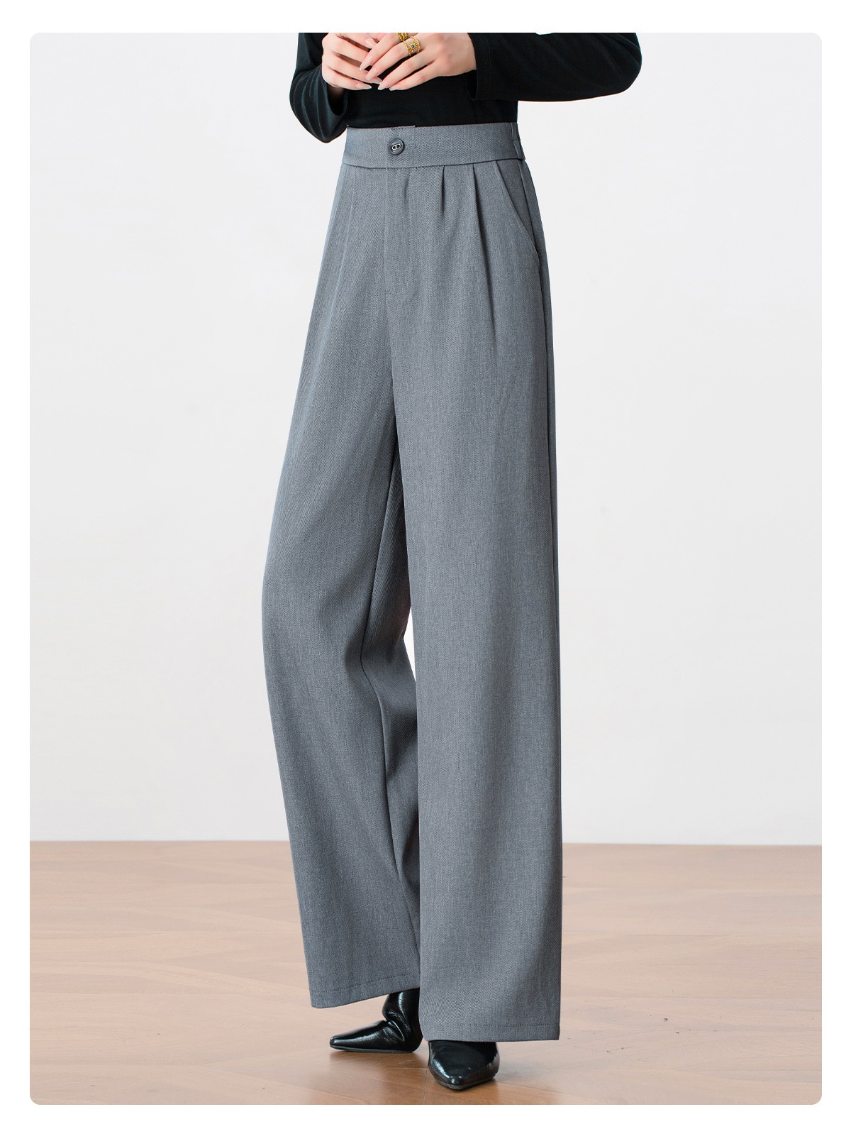 Ensemble trois pièces GraceChic Light High-End pour femme, collection automne 2025 : gilet gris, chemise et pantalon large._voghion.com