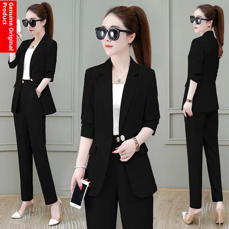 GraceChic 2025 New Long Sleeve Professional Suit Stylish High-end Slim Fit Casual Blazer Spring Autumn Two-piece Set_voghion.com