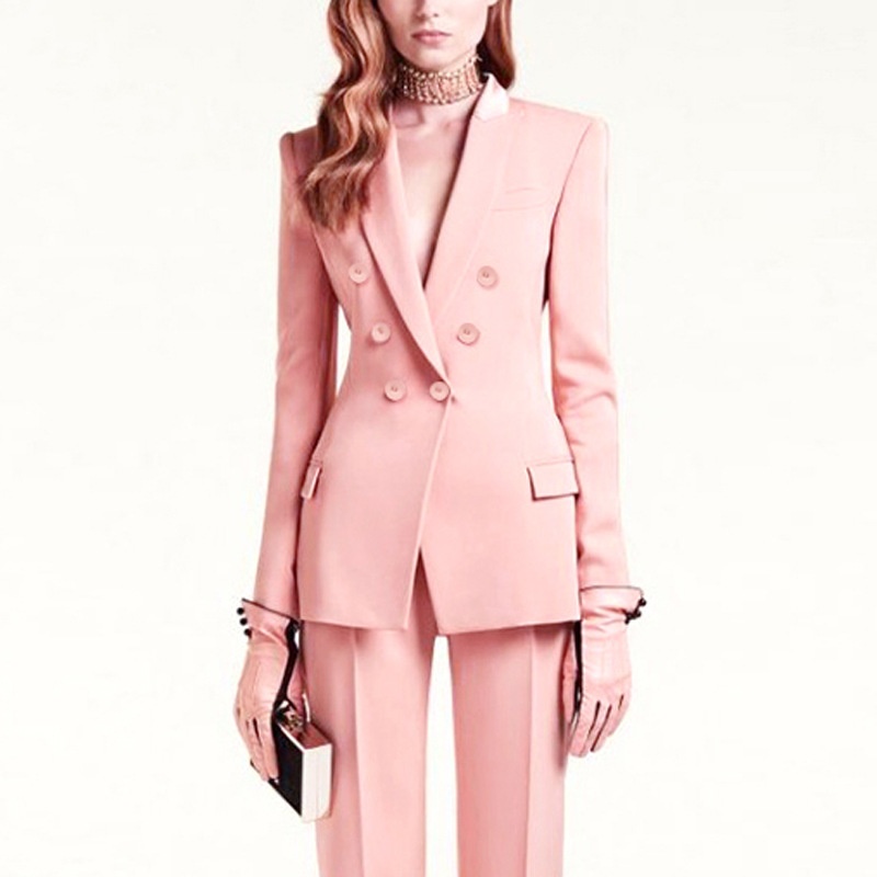 GraceChic Fashion Long Sleeve For Women Socialite White-collar Commuter Interview Workwear Pink Wide-leg Slimming Pants Suit_voghion.com