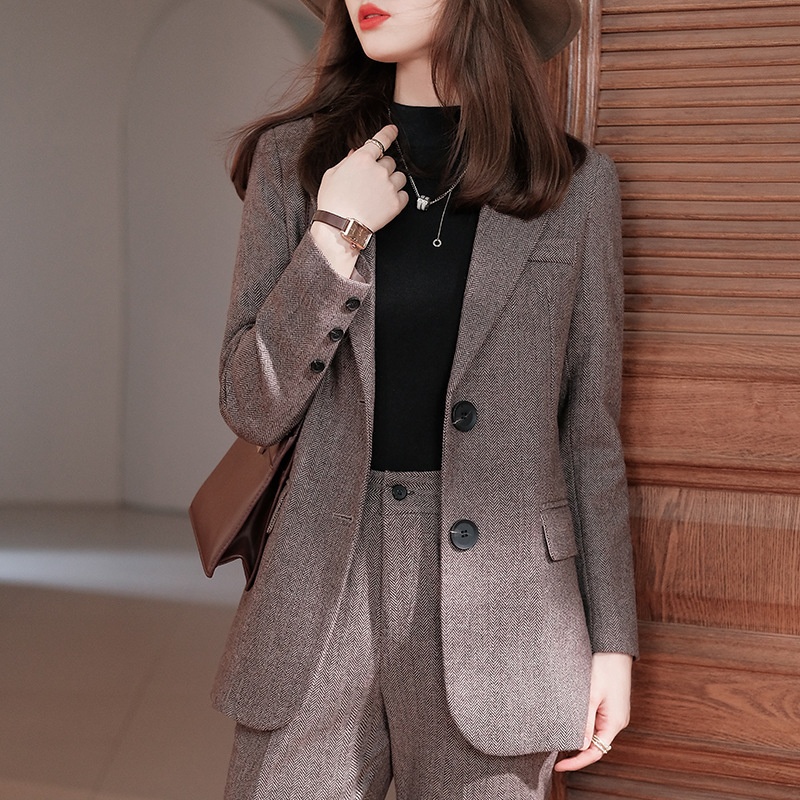 GraceChic High-end Wool Blazer Professional Wear, Elegant Goddess Style, Thickened Plus Size Suit For Work_voghion.com