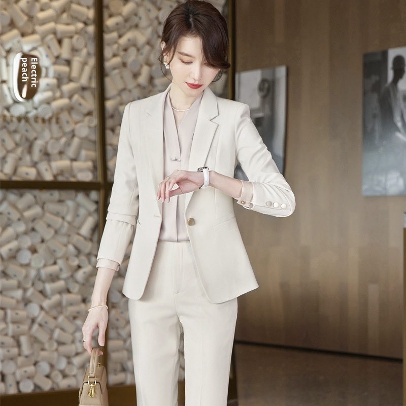 GraceChic XN9680 Damen-Anzugset Herbst Neu Modisch Elegant Blazer Gerade-Leg Hose Casual Interview Professionell Formal_voghion.com