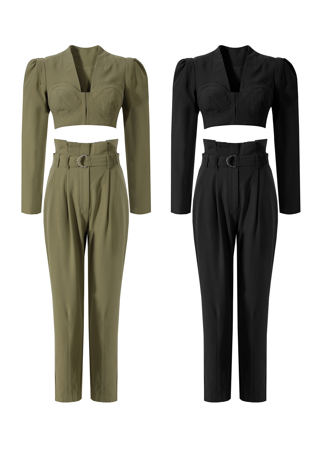GraceChic 2023 Spring New Women's Suit Elegant Top High Waist Casual Wide Leg Pants Fashion Workwear Two-Piece Set_voghion.com