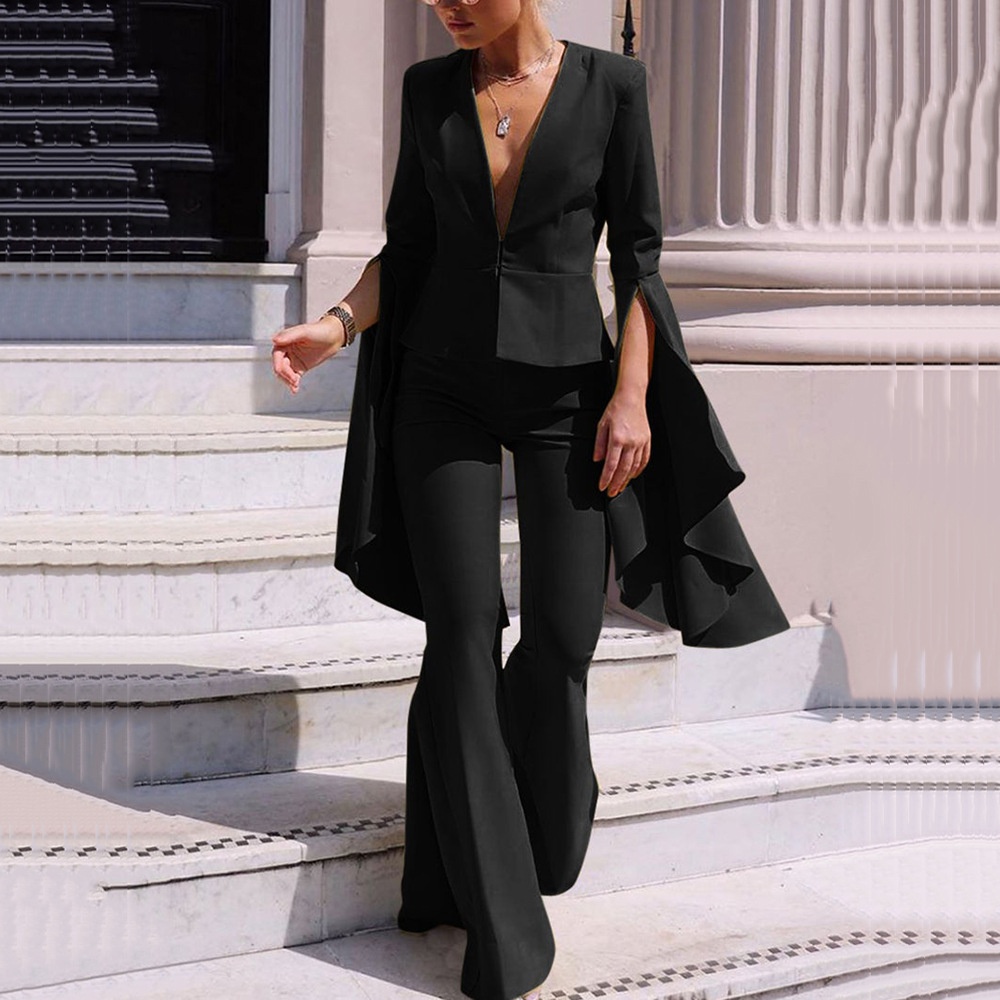 GraceChic 2025 New Goddess Style Elegant Fashion Blazer Jacket High Waist Flared Pants Two-Piece Set For Women_voghion.com