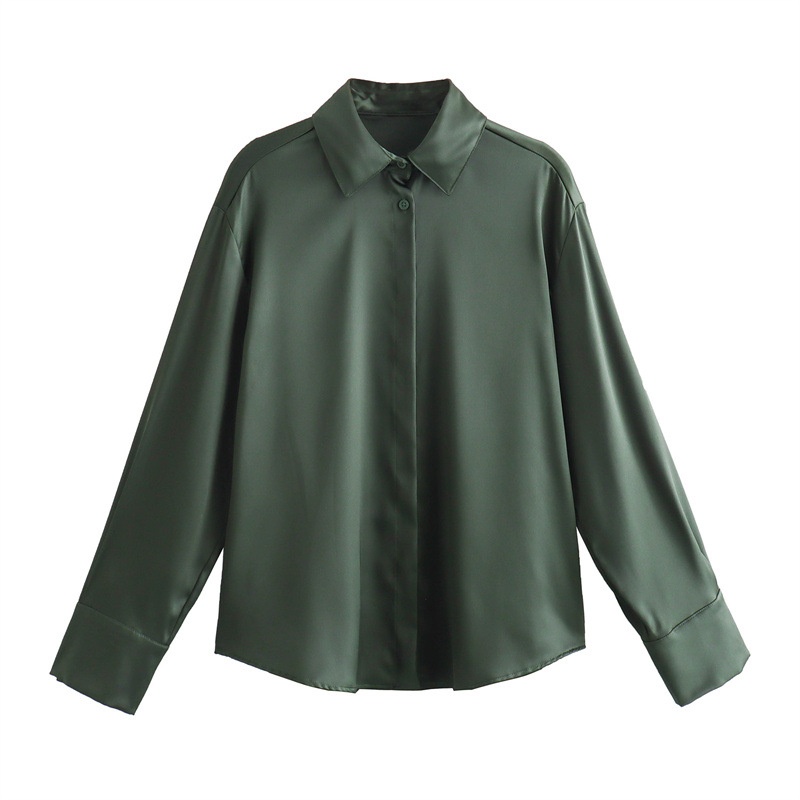 GraceChic 2023 Autunno Nuovo Stile Semplice Moda Donna Camicia in Raso di Seta Testurizzata + Set Pantaloni Casual a Gamba Larga_voghion.com