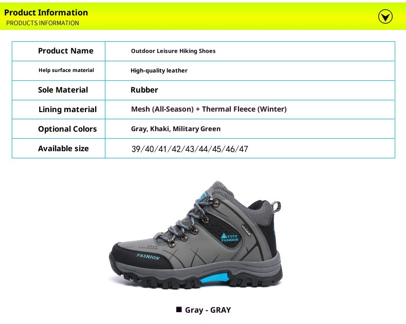 ShoeGlobe 2024 New Hiking For Men, Autumn Outdoor Shoes, Non-Slip, Wear-Resistant, Thick-Soled, Waterproof Travel Shoes_voghion.com