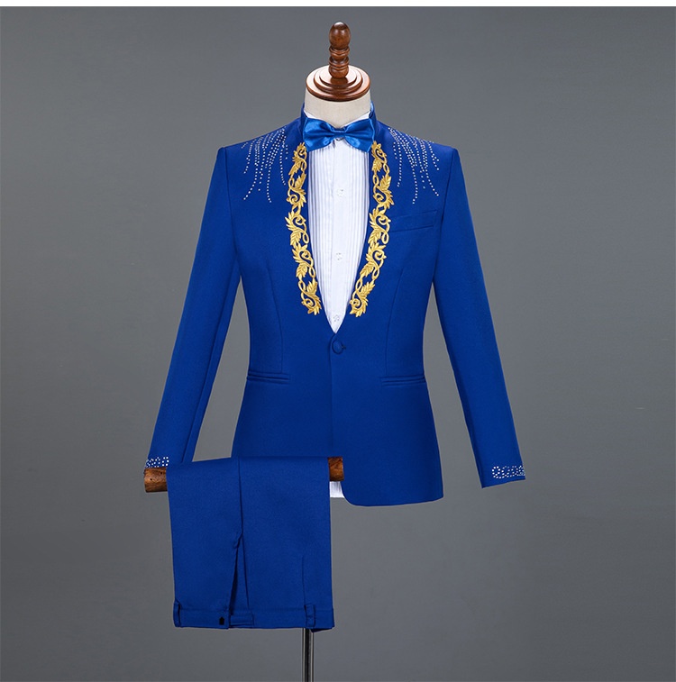 Costume da esibizione per uomo, adulto, con colletto alto e paillettes, cantante, presentatore, coro da palcoscenico, completo formale da uomo_voghion.com
