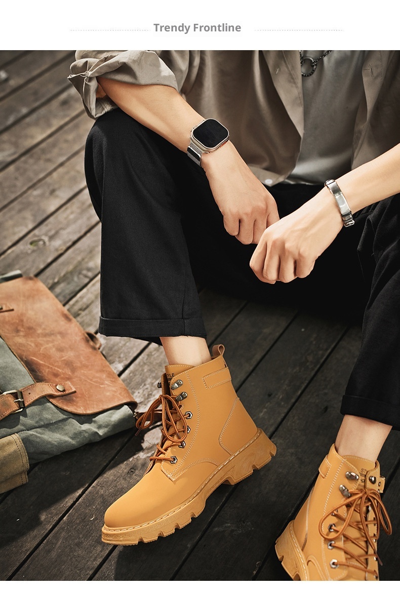 ShoeGlobe Herren Herbst/Winter Neue Mode Outdoor High-Top Martin Jugend Trend Dicksohle Gelbe Wanderschuhe Arbeitsschuhe_voghion.com