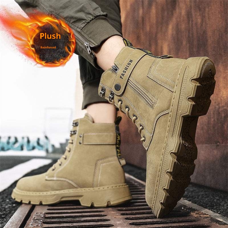 ShoeGlobe High-top Men's Winter Fleece Lined Thickened Warm Double Cotton Shoes Outdoor Hiking Safety Waterproof Motorcycle_voghion.com