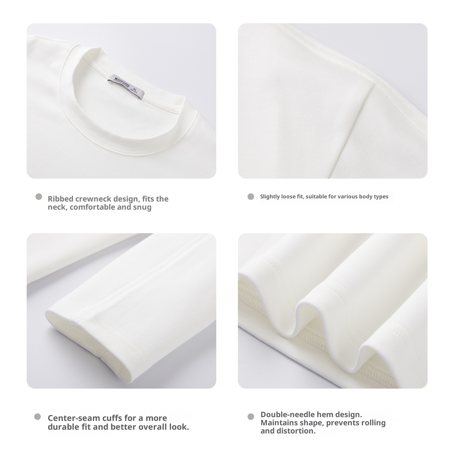 Herren-Langarmshirt aus 310 g gekämmter, hautfreundlicher, weißer, dicker Baumwolle (Frühling/Herbst 2025), einfarbig_voghion.com