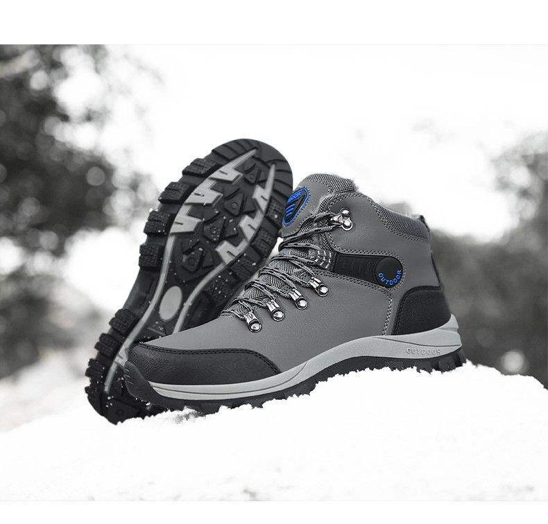 ShoeGlobe Winter Cotton Shoes With Fleece Lining, Warm Hiking Shoes, Men's Outdoor Waterproof Thickened High-top Non-slip_voghion.com