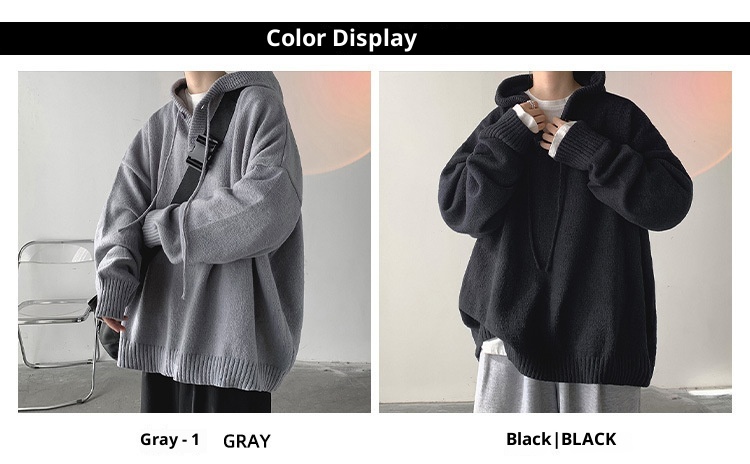 1 Hooded Turtleneck Sweater Men, Loose Fit, Lazy Style, Autumn And Winter, Japanese Retro Thick Knitted Cardigan For_voghion.com