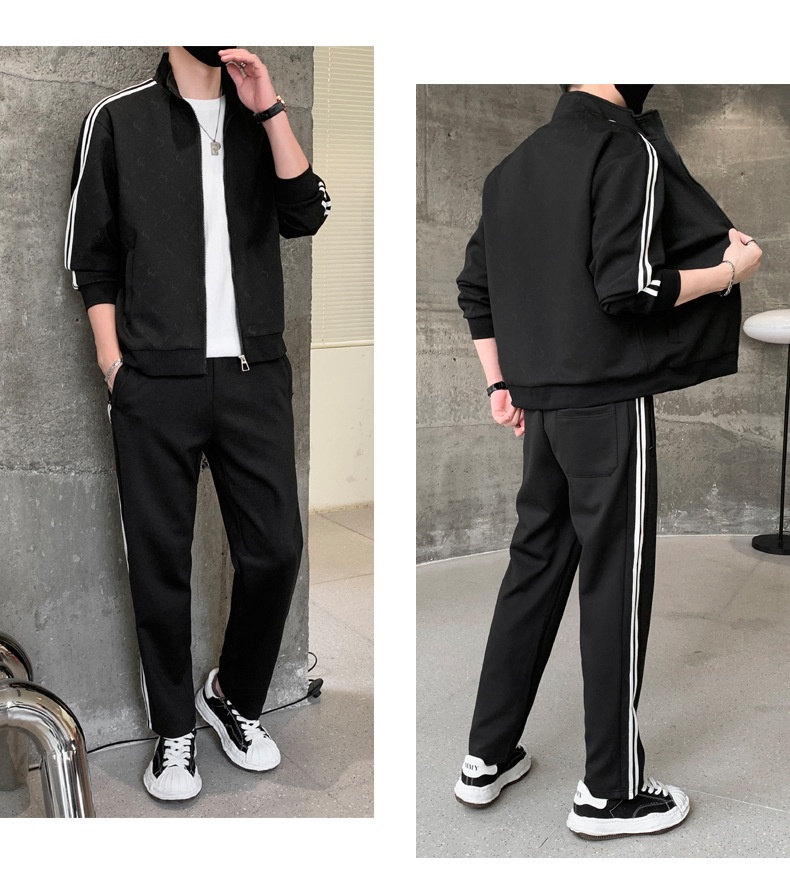 001 Spring And Autumn New Sports Casual Cardigan Sweatshirt Printed Youth Men's Two-Piece Set_voghion.com