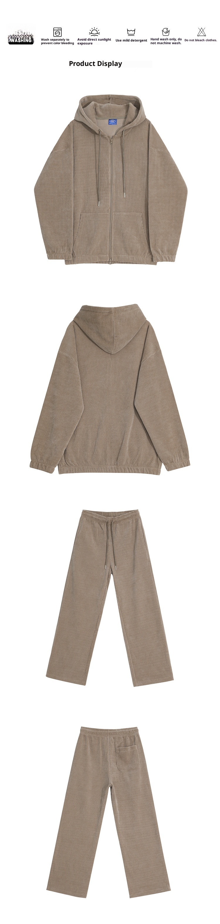 001 MYQ Herbst/Winter Freizeit-Sportanzug für Herren: Lockerer Kapuzen-Cardigan, drapierte, gerade geschnittene lange Hose_voghion.com