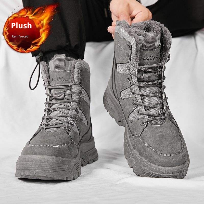 Bottes d'hiver ShoeGlobe imperméables en coton doublées polaire, chaudes et épaisses, pour la neige, le travail, la randonnée et l'entraînement. Semelle épaisse antidérapante. Idéales pour le travail, la randonnée et l'entraînement._voghion.com