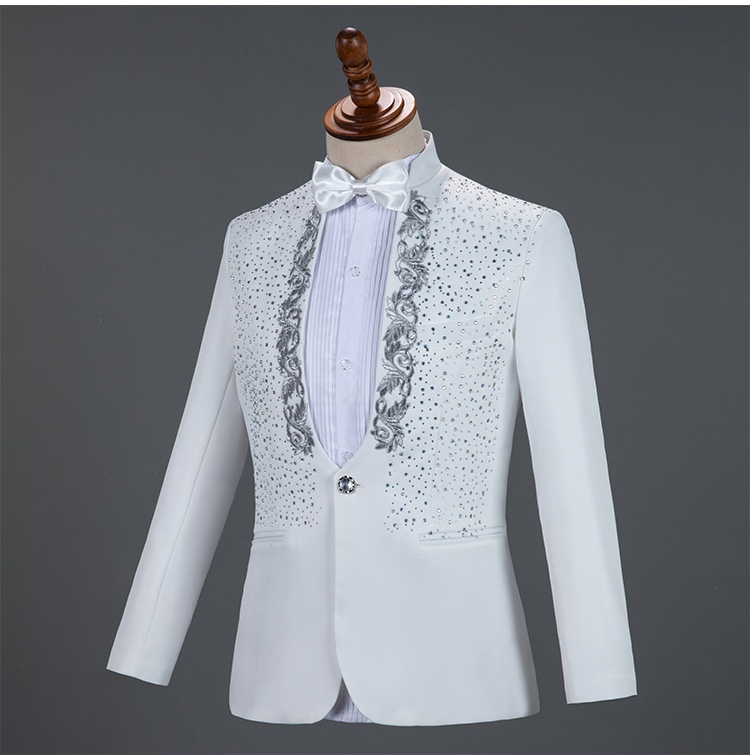 Costume da esibizione per uomo, adulto, con colletto alto e paillettes, cantante, presentatore, coro da palcoscenico, completo formale da uomo_voghion.com