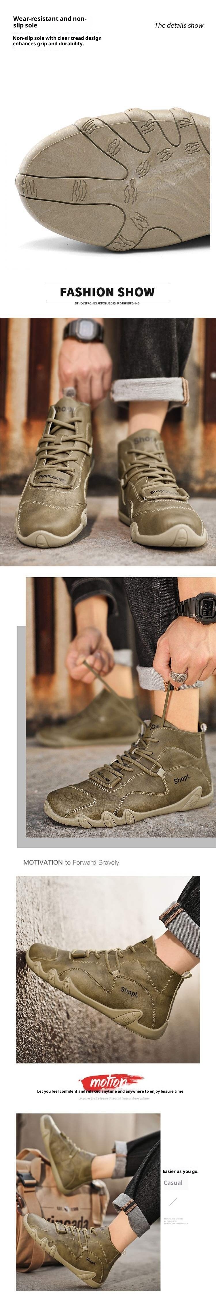 ShoeGlobe Men's Autumn Winter High-top Outdoor Hiking Waterproof Non-slip Leather Work Safety Martin Boots Trendy Fleece-lined_voghion.com