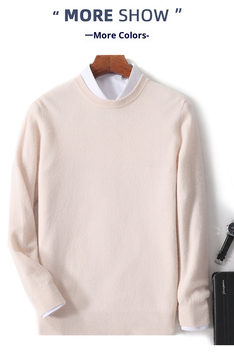 Maglione da uomo in pura lana 100% lavorato a maglia con scollo rotondo, autunno e inverno, senza cuciture, con base in cashmere_voghion.com