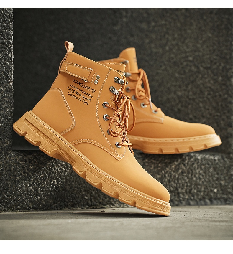 ShoeGlobe Herren Herbst/Winter Neue Mode Outdoor High-Top Martin Jugend Trend Dicksohle Gelbe Wanderschuhe Arbeitsschuhe_voghion.com