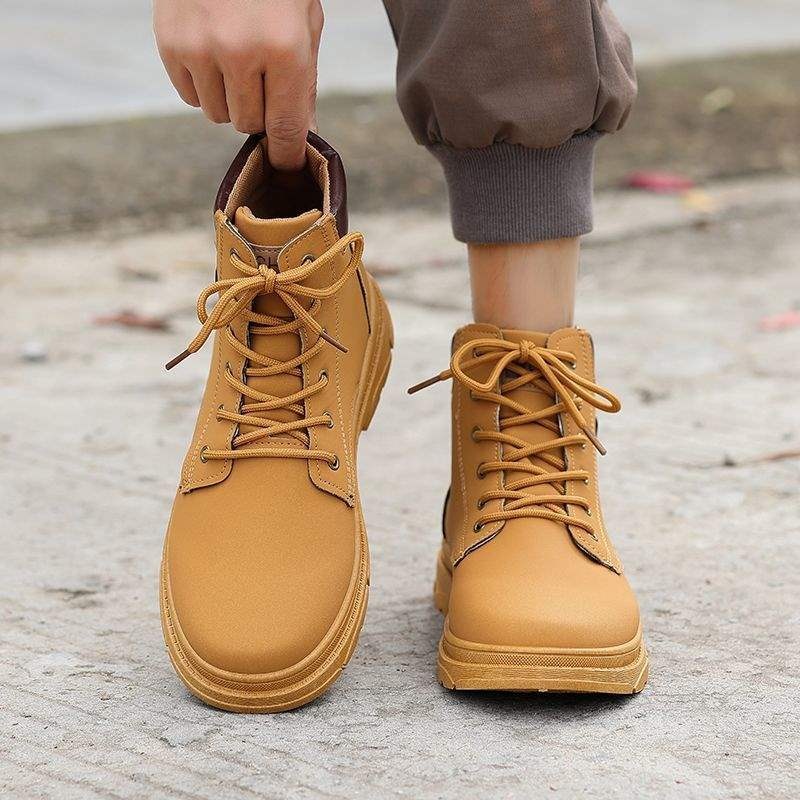 ShoeGlobe Martin 2025 Autunno Inverno Stivali da trekking alti da lavoro gialli Scarpe da uomo con suola spessa_voghion.com