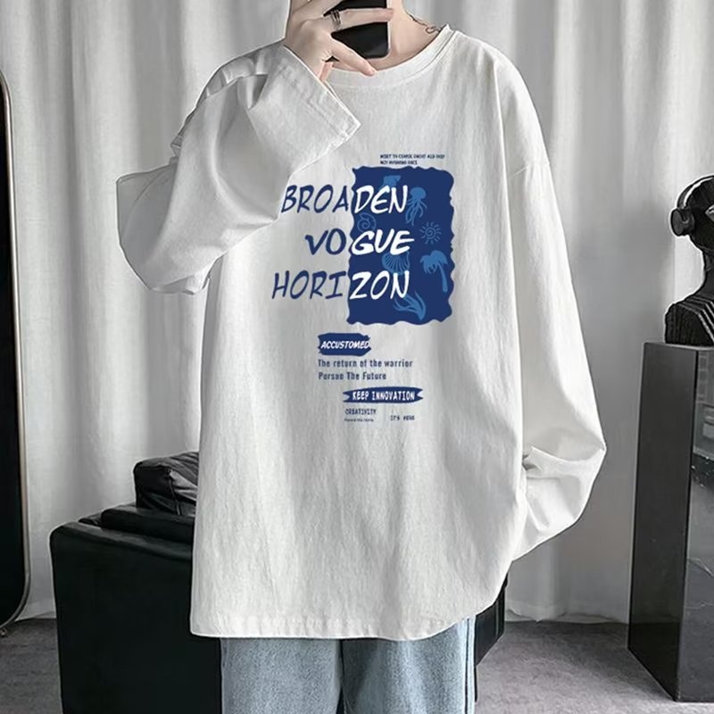 boy Boy Printed Versatile Long Sleeve T-Shirt For Men 2024 Spring And Autumn Trendy Brand Loose Fit Youth Casual Base Shirt Tee_voghion.com
