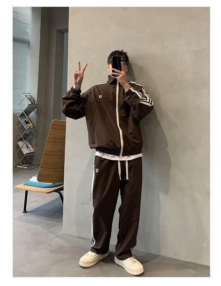 001 2024 Giacca casual invernale da uomo, stile coreano, alla moda, con colletto alla coreana, stile due pezzi, stile sportivo per studenti_voghion.com