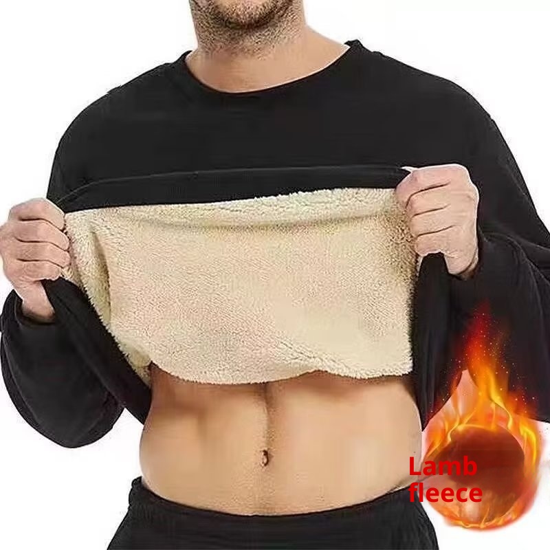 Felpa da uomo in lana di agnello, con fodera in pile, taglia comoda, girocollo, autunno inverno, strato base, giacca calda e ampia_voghion.com