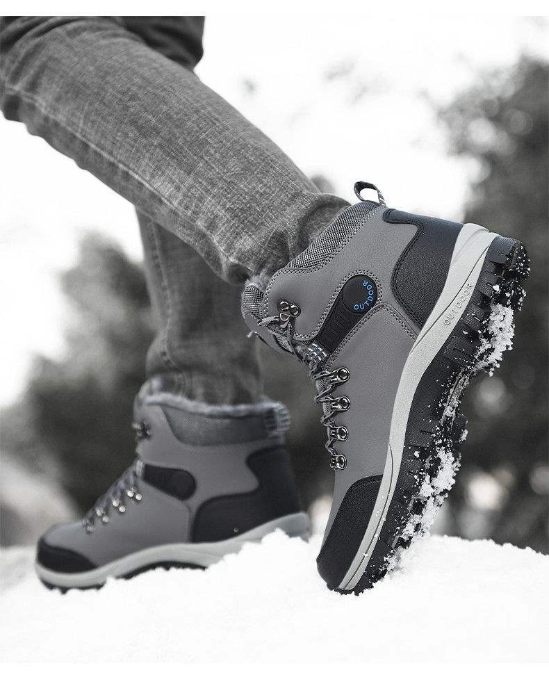 ShoeGlobe Winter Cotton Shoes With Fleece Lining, Warm Hiking Shoes, Men's Outdoor Waterproof Thickened High-top Non-slip_voghion.com