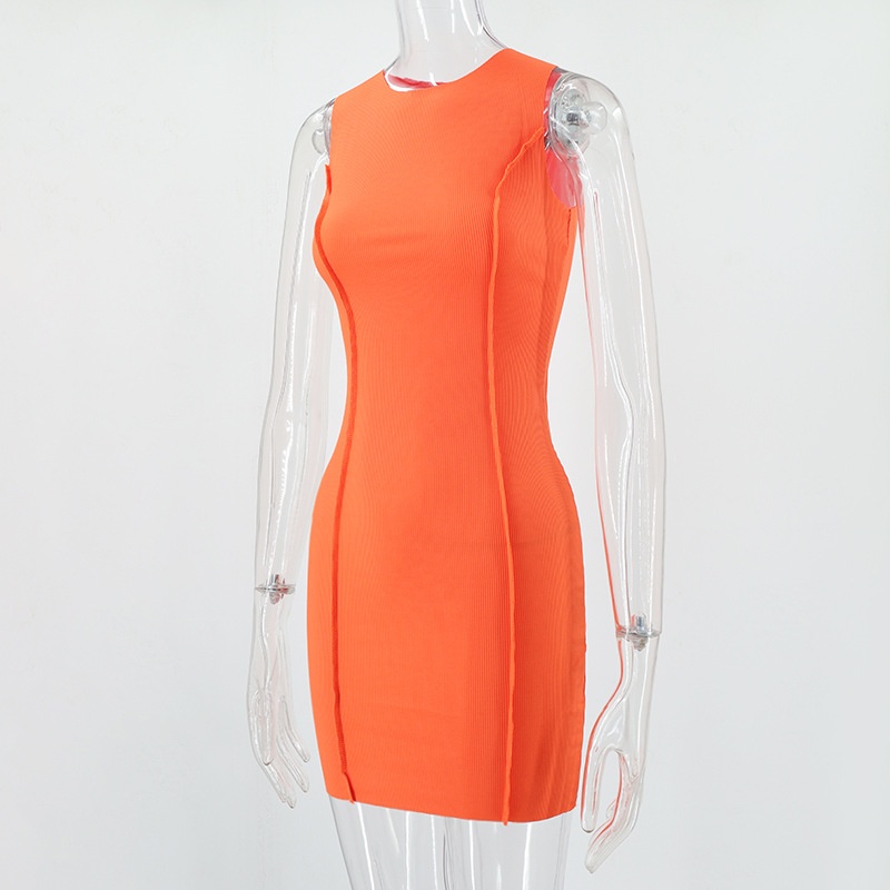 Robe moulante ChicShe 2023, style européen et américain, col rond, sans manches, couleur unie, coupe ajustée, collection été INS 025_voghion.com