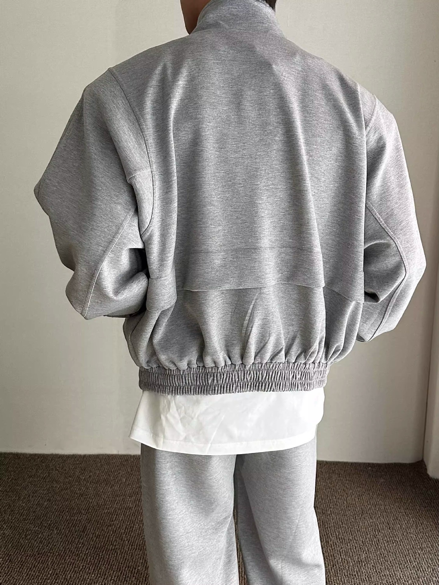 001 Felpa con collo alto, imbottita, stile casual, ampia, stile coreano, 2024, autunno, due pezzi, sportiva, tinta unita, alla moda_voghion.com