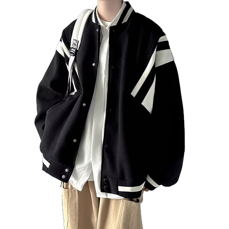 001 Giacca da baseball da uomo in stile pilota americano, alla moda, stile High Street, per ragazzi, primavera e autunno, set da tre pezzi_voghion.com