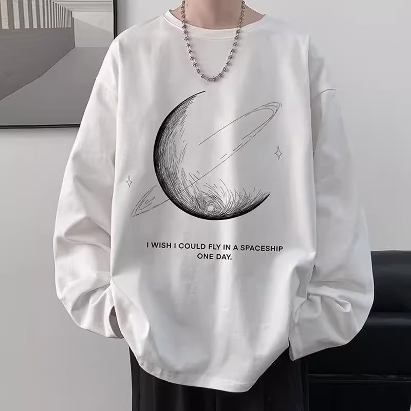 boy Boy Printed Versatile Long Sleeve T-Shirt For Men 2024 Spring And Autumn Trendy Brand Loose Fit Youth Casual Base Shirt Tee_voghion.com