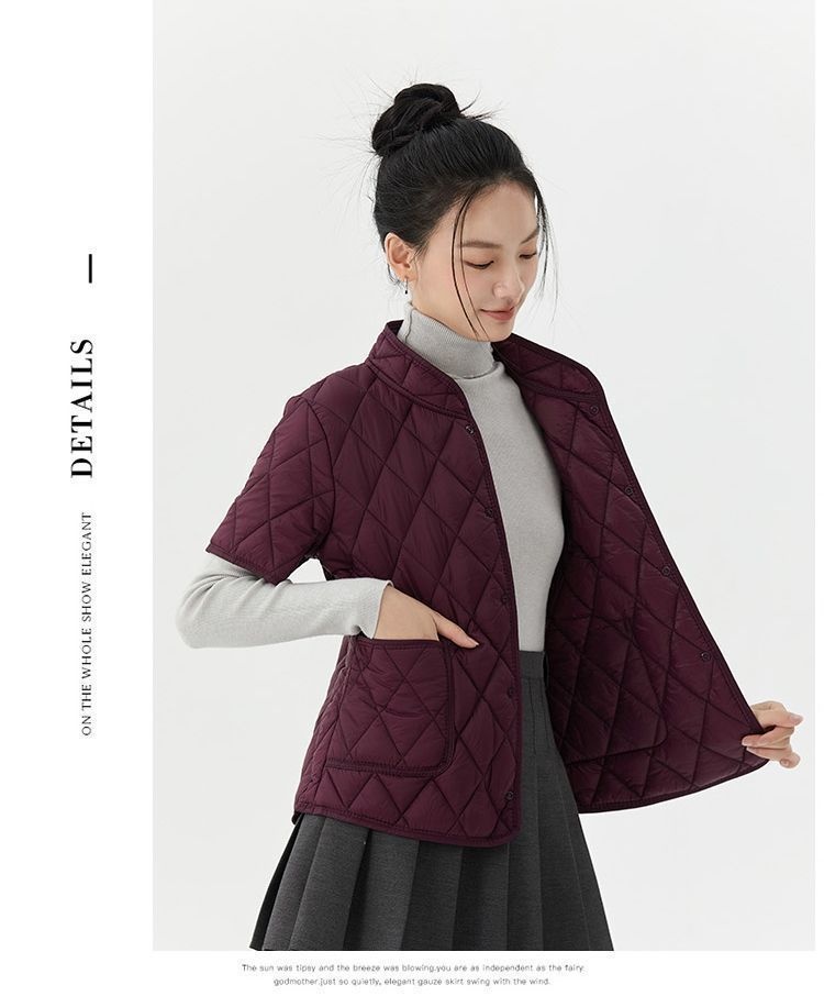 ChicShe Women's Short Jacket Lightweight Coat Autumn Winter Warm Clothing Mid-Sleeve Base Layer Down Cotton Liner Inner Wear_voghion.com