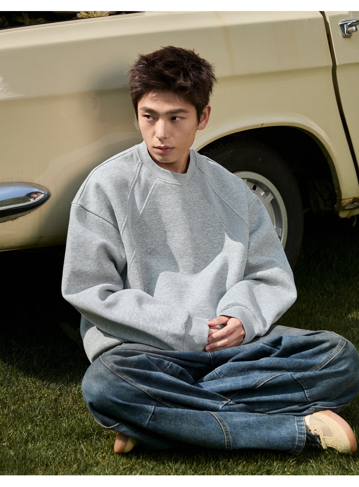 Sweat-shirt à col rond épais en patchwork de coton spatial pour homme, automne, marque tendance, coupe carrée, pull décontracté_voghion.com