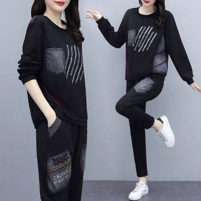 001 2025 Autumn New Large Size Loose Printed Set For Women Korean Style Casual Sportswear Two-Piece Trendy Export_voghion.com