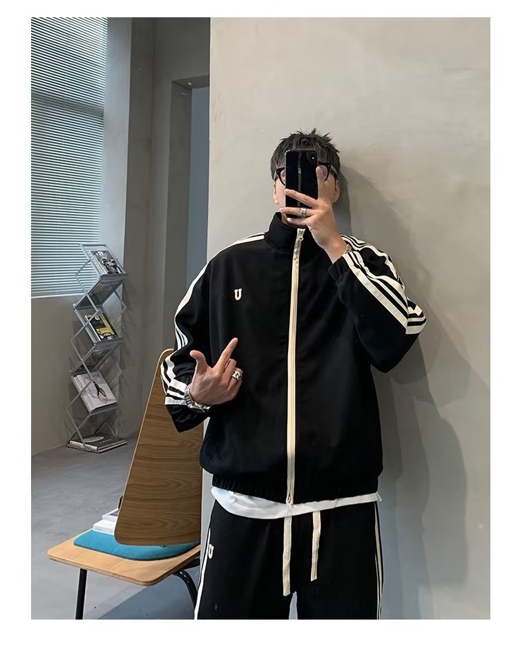 001 2024 Giacca casual invernale da uomo, stile coreano, alla moda, con colletto alla coreana, stile due pezzi, stile sportivo per studenti_voghion.com